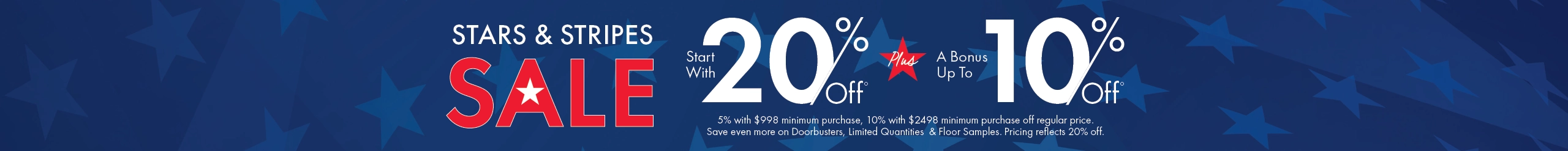 Stars & Stripes Sale at Morris Home - Save 20% plus a bonus up to 10% bonus on furniture and mattresses