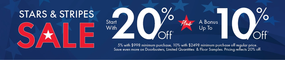 Stars & Stripes Sale at Morris Home - Save 20% plus a bonus up to 10% bonus on furniture and mattresses