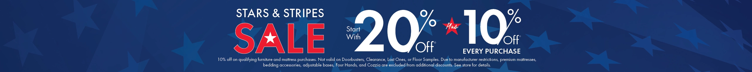 Stars & Stripes Sale at Morris Home - Save 20% plus 10% off every purchase on furniture and mattresses