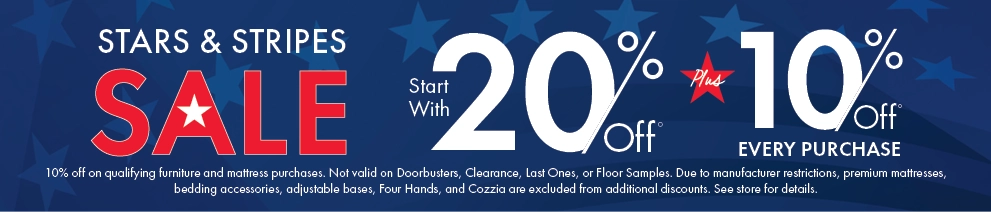 Stars & Stripes Sale at Morris Home - Save 20% plus 10% off every purchase on furniture and mattresses