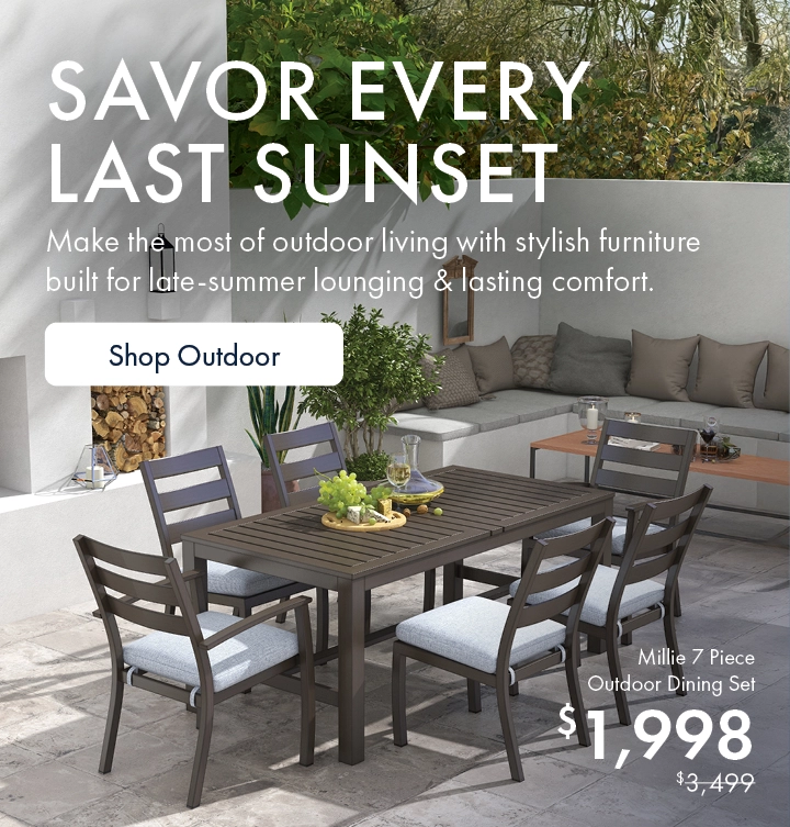 Savor Every Last Sunset — Shop outdoor sofas, patio dining sets, lounge chairs, and more built for late-summer comfort during Black Friday in July at Morris Home.