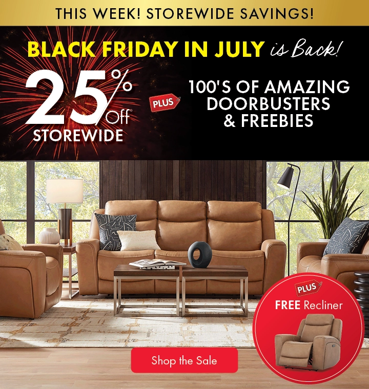 Black Friday in July Furniture Sale at Morris Home – Save 25% Storewide on Sofas, Sectionals, Living Room Sets, Beds, Bedroom Sets, Dining Sets, Outdoor Furniture, Outdoor Dining Sets & More. Plus, 100s of Doorbusters and Free Bonus Furniture with Purchase!