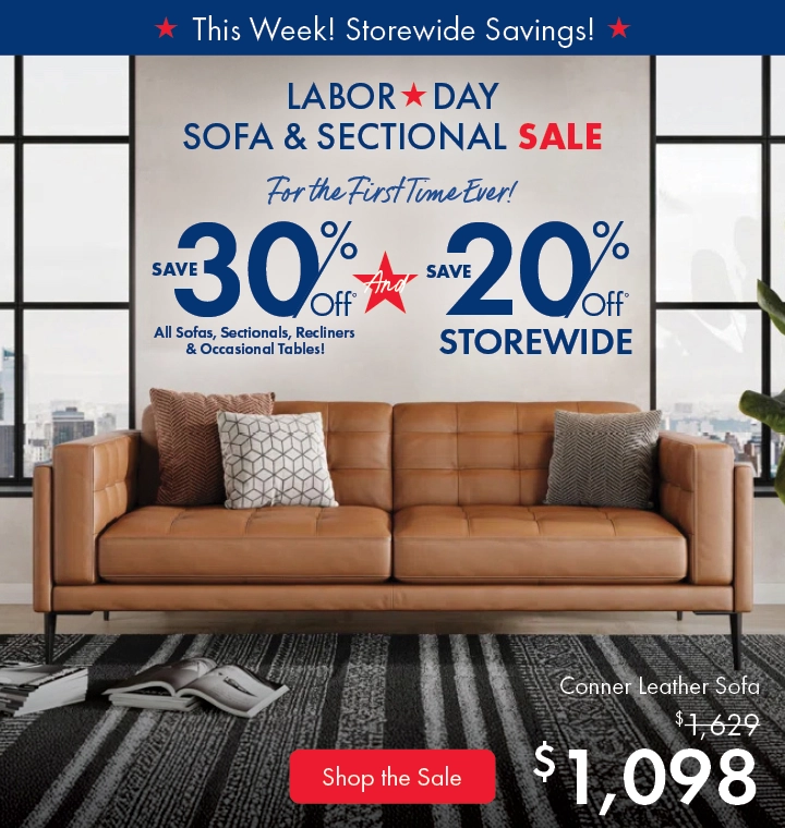 Labor Day Sale at Morris Home – Save 30% on all sofas, sectionals, recliners, and occasional tables for the first time ever! Plus, enjoy 20% off storewide.