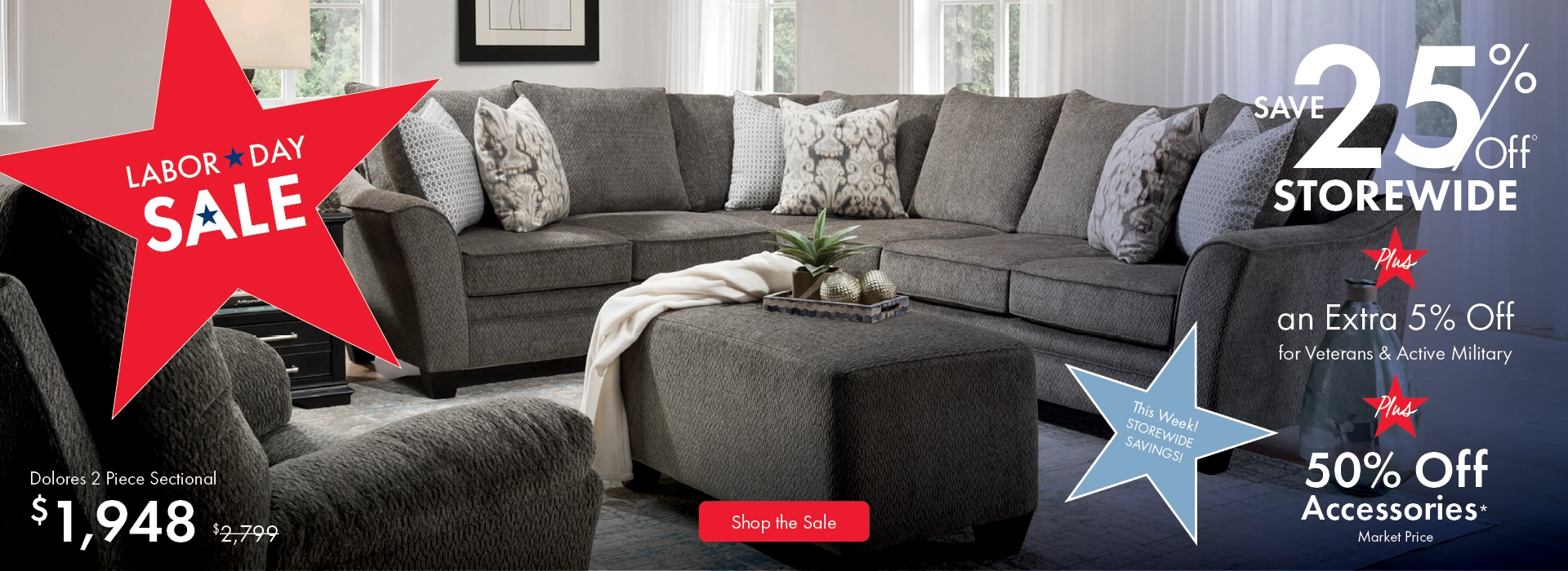 Labor Day Sale at Morris Home – Get 25% off storewide, plus an extra 5% off for veterans and active military, and enjoy 50% off all accessories.