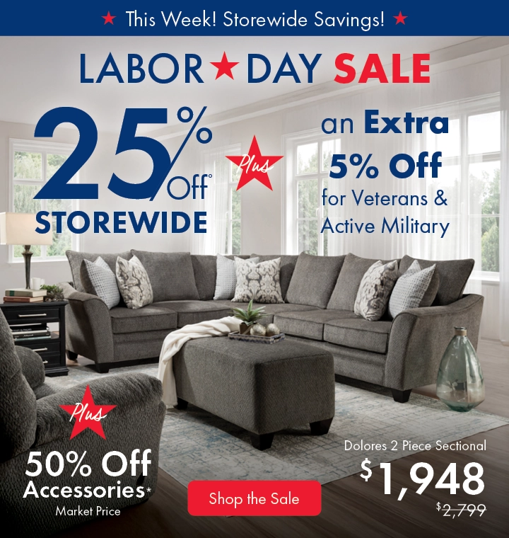 Labor Day Sale at Morris Home – Get 25% off storewide, plus an extra 5% off for veterans and active military, and enjoy 50% off all accessories.