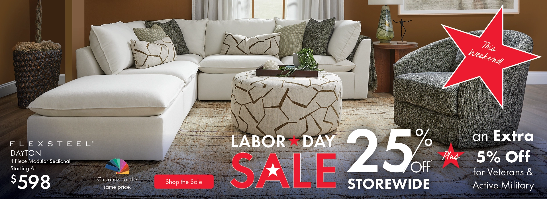 Labor Day Sale at Morris Home – Get 25% off storewide, plus an extra 5% off for veterans and active military, and enjoy 50% off all accessories.
