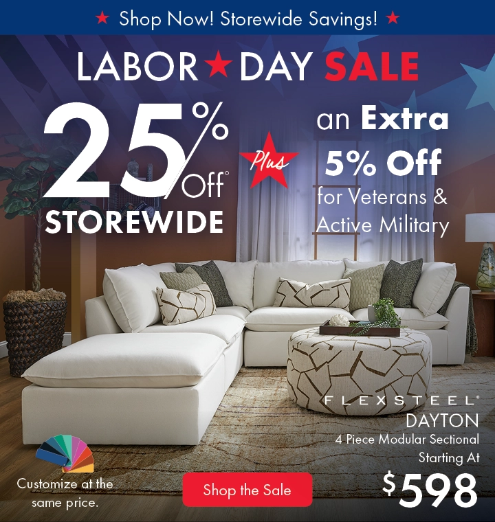 Labor Day Sale at Morris Home – Get 25% off storewide, plus an extra 5% off for veterans and active military, and enjoy 50% off all accessories.
