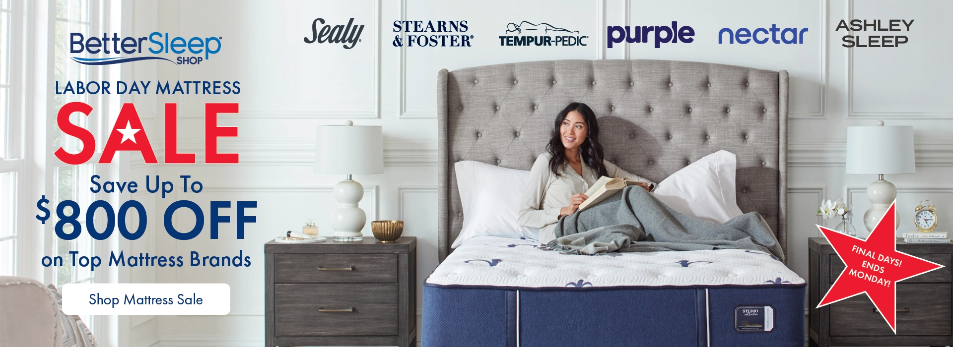 Labor Day Mattress Sale at Morris Home – Save up to $800 on top mattress brands like Tempur-Pedic, Stearns & Foster, Purple, Sealy, and more.
