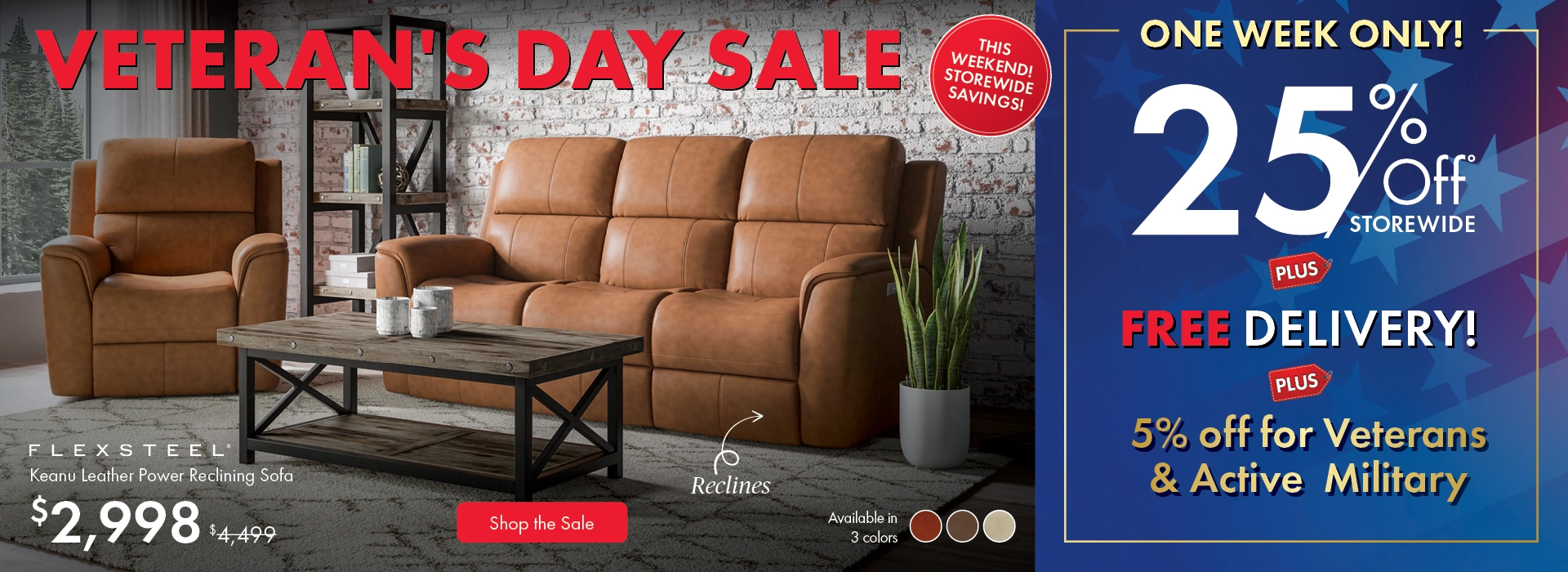 Veteran's Day Sale at Morris Home — 25% Off Storewide, 30%–50% Off Doorbusters, plus Free Furniture, plus 5% Off for Veterans and Active Military and Free Delivery. Shop Now.