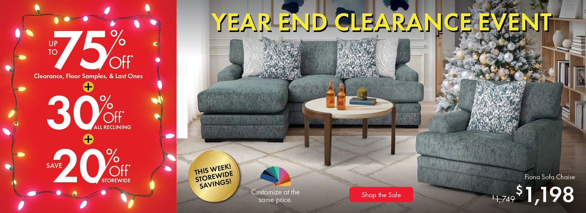 Year End Clearance Event at Morris Home — save up to 75% on clearance, floor samples, and last-one items, plus 30% off all reclining furniture and 20% off storewide. Shop now.