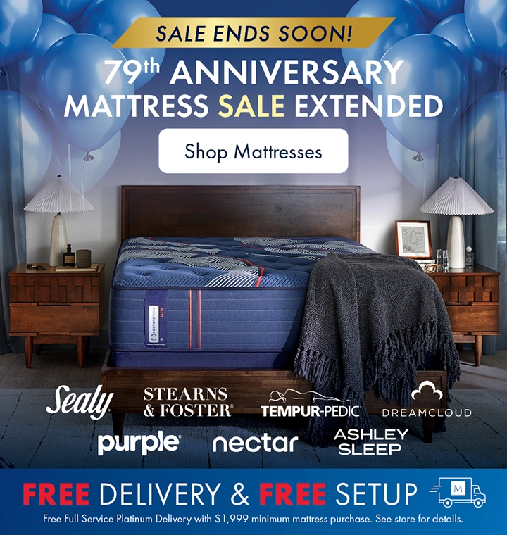 Anniversary Mattress Sale Extended at the Better Sleep Shop inside Morris Home and Ashley. Save on top mattress brands plus free delivery and free setup.