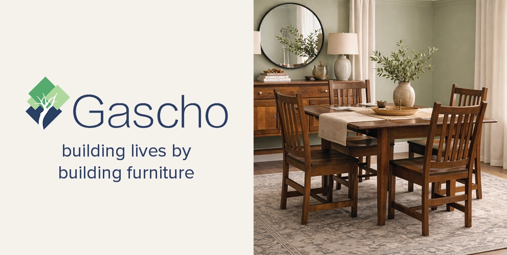 Gascho Furniture—handcrafted solid wood furniture made in America since 1986 using hand-selected oak, maple, and cherry, built to last for generations.