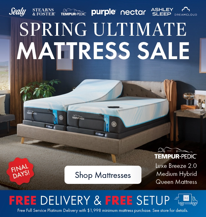 Ultimate Spring Mattress Sale at the Better Sleep Shop inside Morris Home and Ashley. Save on top mattress brands plus free delivery and free setup.