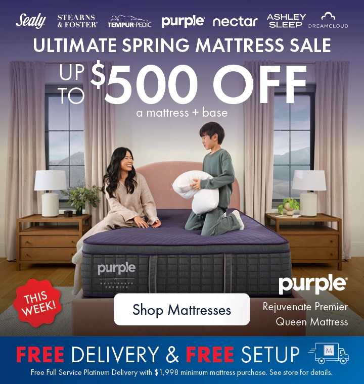 Ultimate Spring Mattress Sale at the Better Sleep Shop inside Morris Home and Ashley. Save up to $500 off a mattress plus base on top mattress brands with free delivery and free setup.