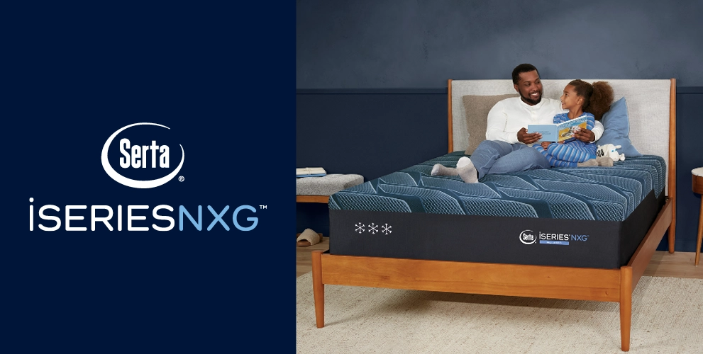 Experience the Serta iSeries NXG Collection. Enjoy immediate cooling, instant pressure relief, and ideal support for deeper, more restful sleep—featuring high-density NXG memory foam for contouring comfort at an accessible price.