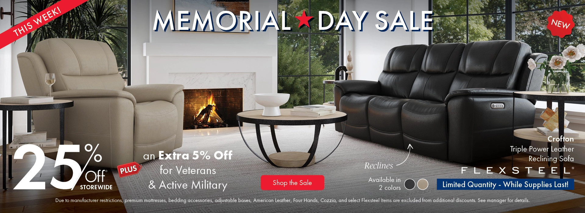 Morris Home Memorial Day Sale — save 25% off storewide plus an extra 5% off for Veterans and Active Military. Shop the sale now.