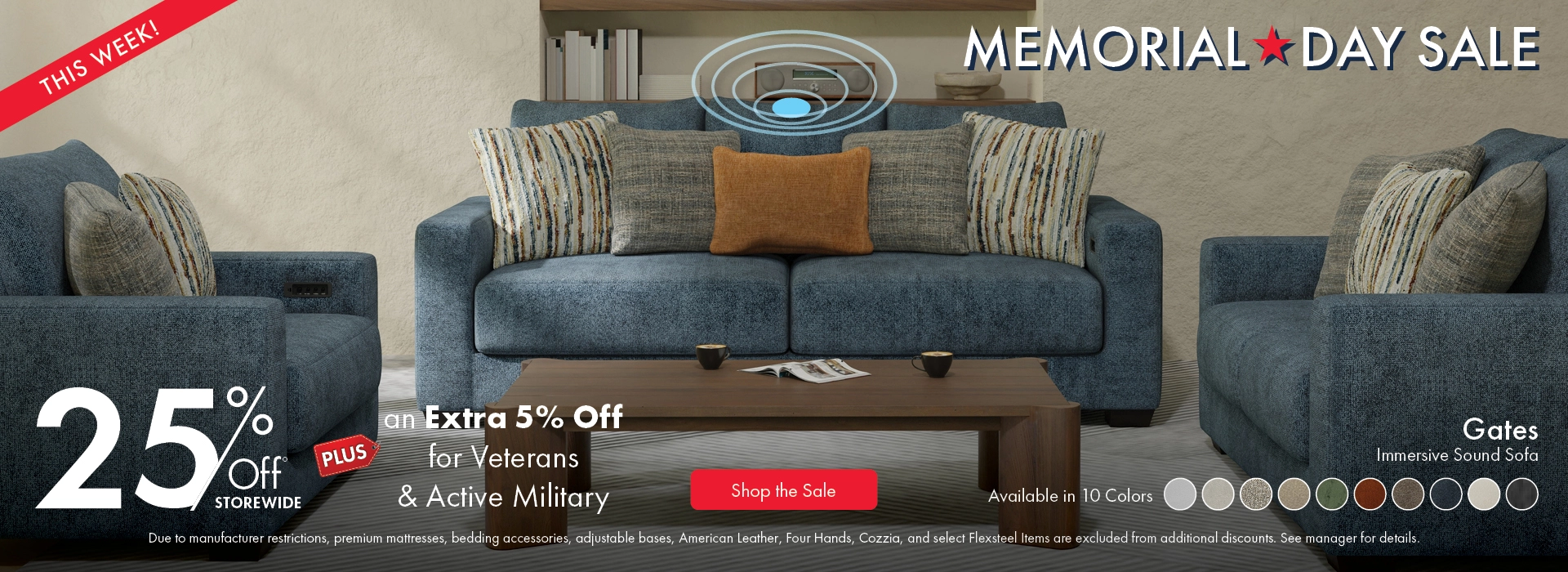 Morris Home Memorial Day Sale — save 25% off storewide plus an extra 5% off for Veterans and Active Military. Shop the sale now.