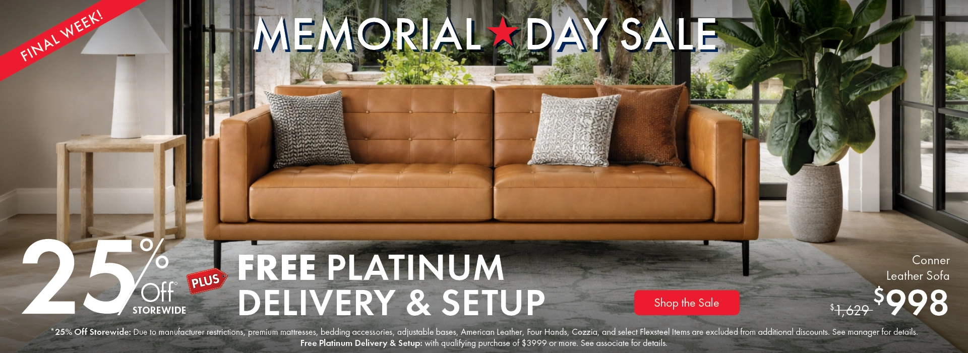 Morris Home Memorial Day Sale — save 25% off storewide plus free platinum delivery and setup. Shop the sale now.