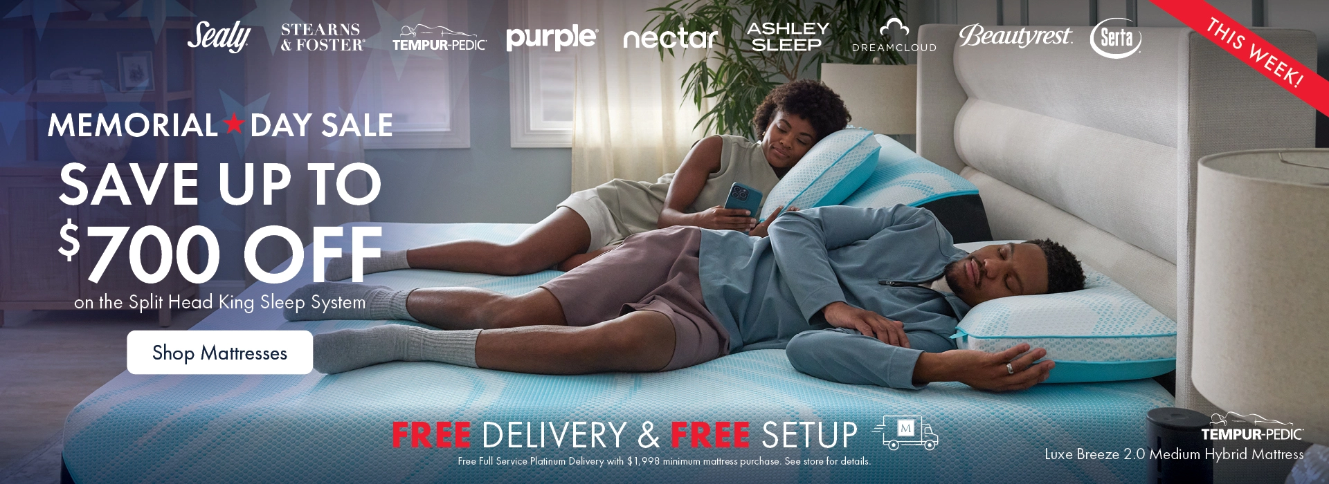 Memorial Day Mattress Sale at Morris Home and Ashley—save up to $700 on a Tempur-Pedic Split Head King Sleep System with free delivery and setup. Shop all mattresses on sale.