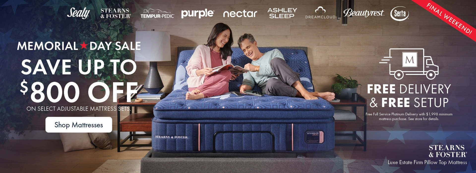 Memorial Day Mattress Sale at Morris Home and Ashley—save up to $8000 on select Stearns & Foster adjustable mattress sets with free delivery and setup. Shop all mattresses on sale.