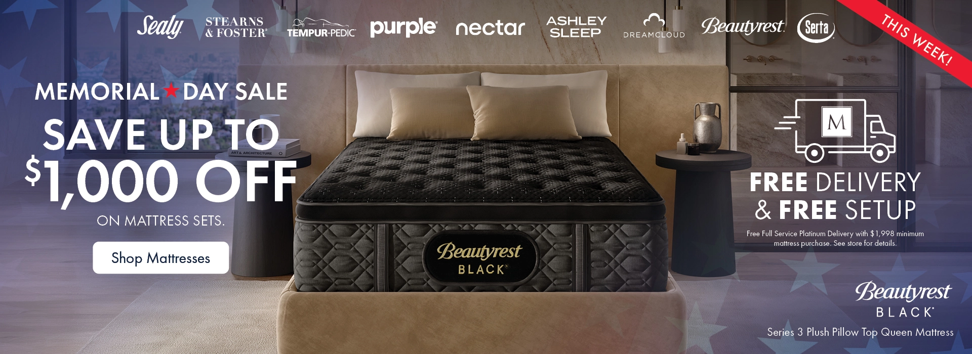 Memorial Day Mattress Sale at Morris Home and Ashley—save up to $1,000 on Beautyrest Black mattress sets with free delivery and setup. Shop all mattresses on sale.