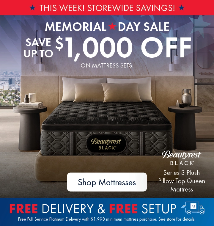 Memorial Day Mattress Sale at Morris Home and Ashley—save up to $1,000 on Beautyrest Black mattress sets with free delivery and setup. Shop all mattresses on sale.