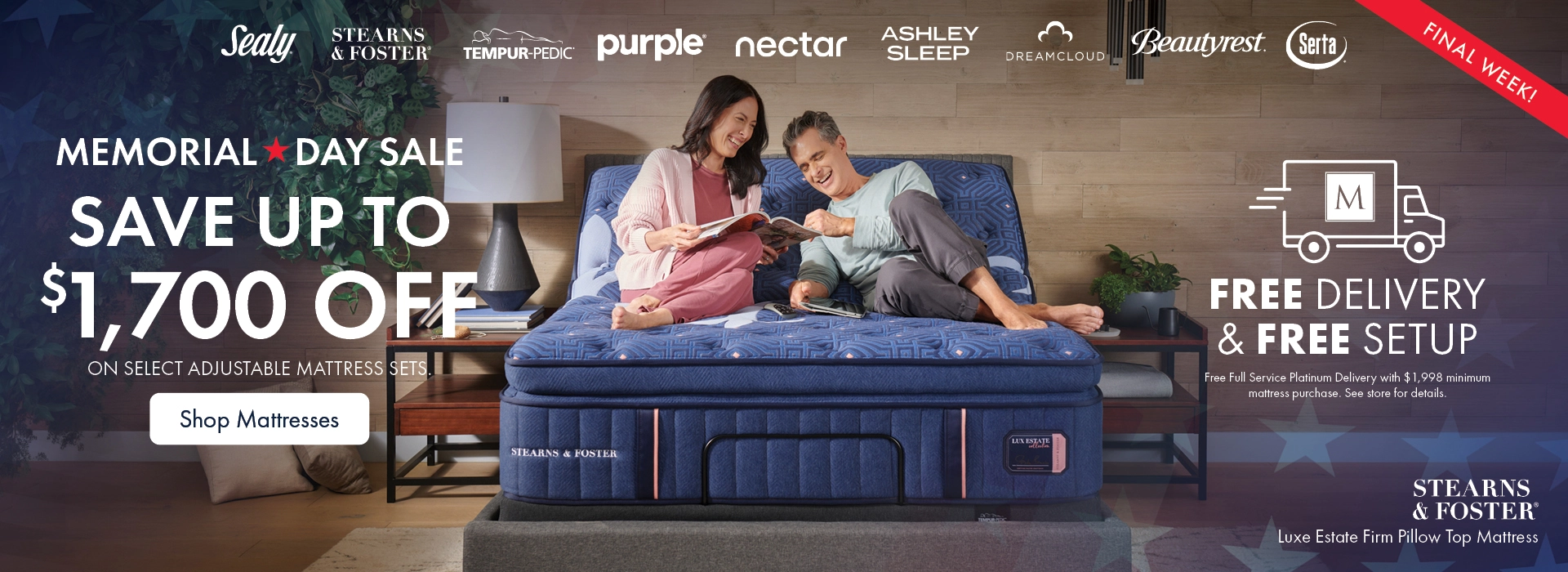 Memorial Day Mattress Sale at Morris Home and Ashley—save up to $800 off on select Stearns & Foster adjustable mattress sets with free delivery and setup. Shop all mattresses on sale.