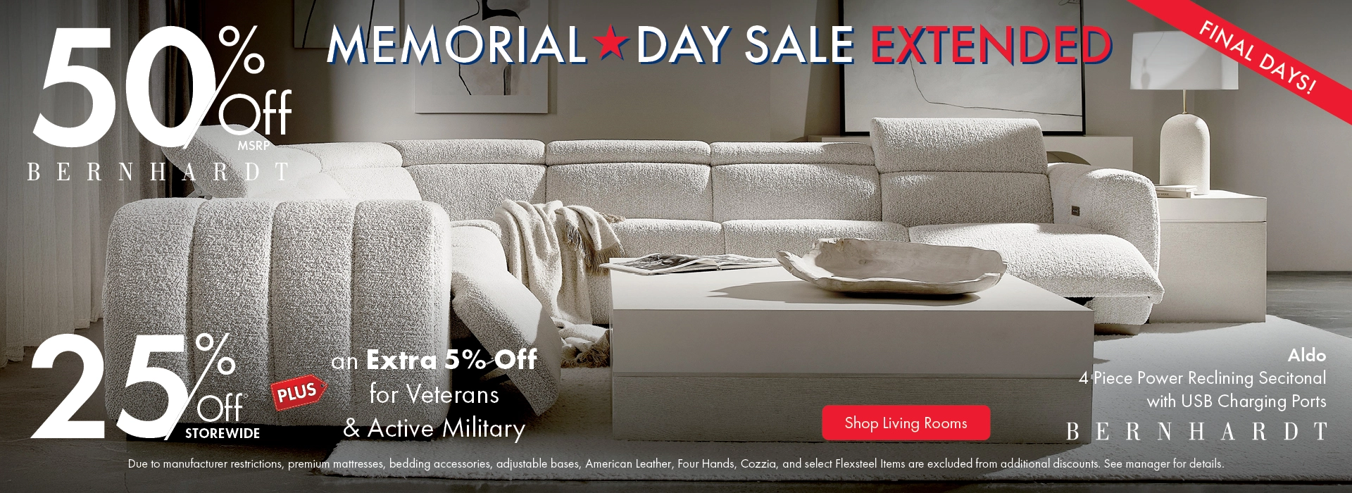 Morris Home Memorial Day Sale — save 25% off storewide plus an extra 5% off for Veterans an Active Military. Shop living rooms.