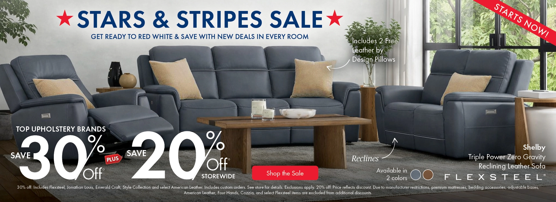 Morris Home Stars & Stripes Sale featuring top upholstery brands: save 30% off, plus 20% off storewide. Shop the sale now.