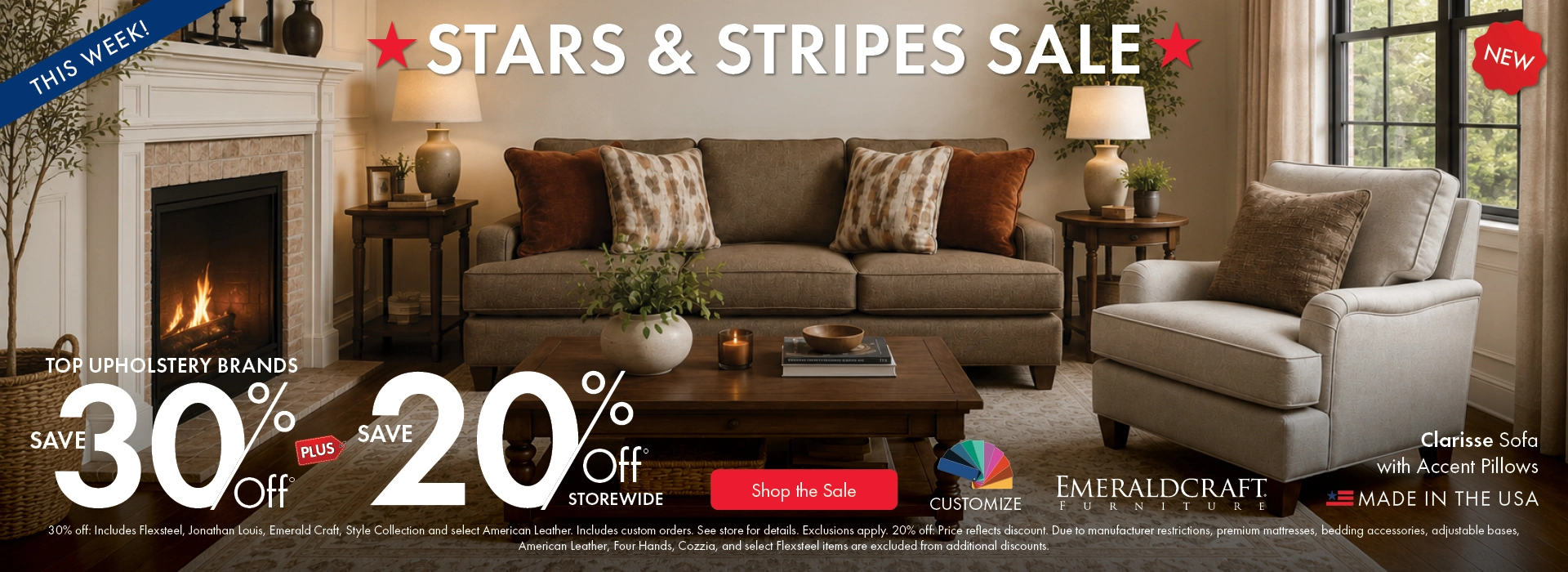 Morris Home Stars & Stripes Sale featuring top upholstery brands: save 30% off, plus 20% off storewide. Shop the sale now.