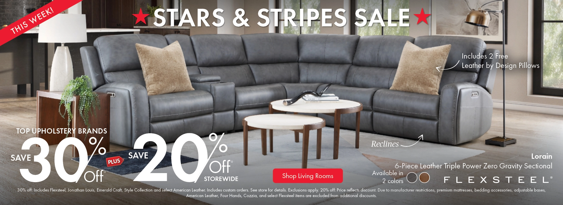 Morris Home Stars & Stripes Sale featuring top upholstery brands: save 30% off, plus 20% off storewide. Shop the sale now.