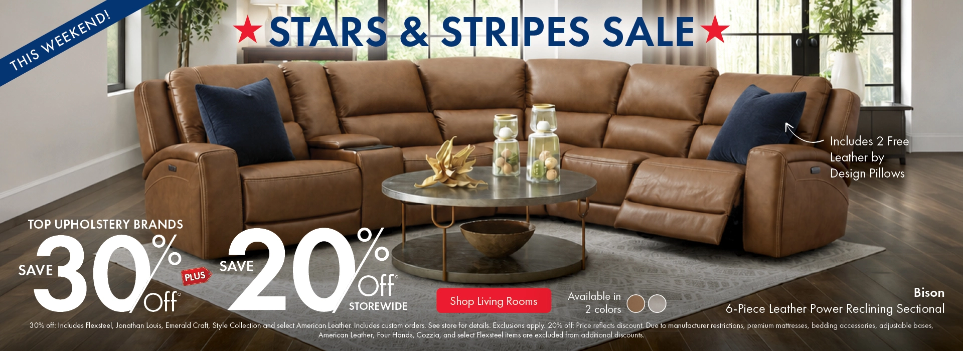 Morris Home Stars & Stripes Sale featuring top upholstery brands: save 30% off, plus 20% off storewide. Shop the sale now.