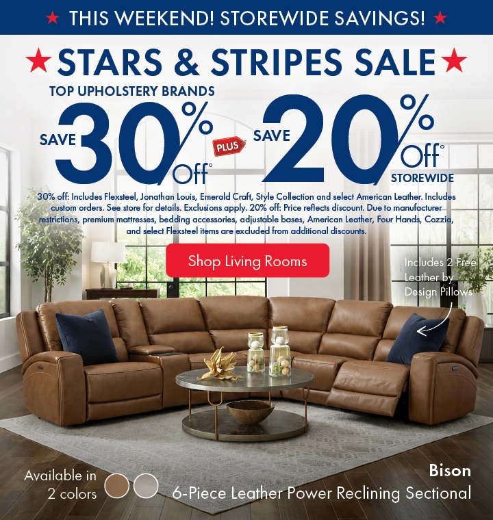 Morris Home Stars & Stripes Sale featuring top upholstery brands: save 30% off, plus 20% off storewide. Shop the sale now.