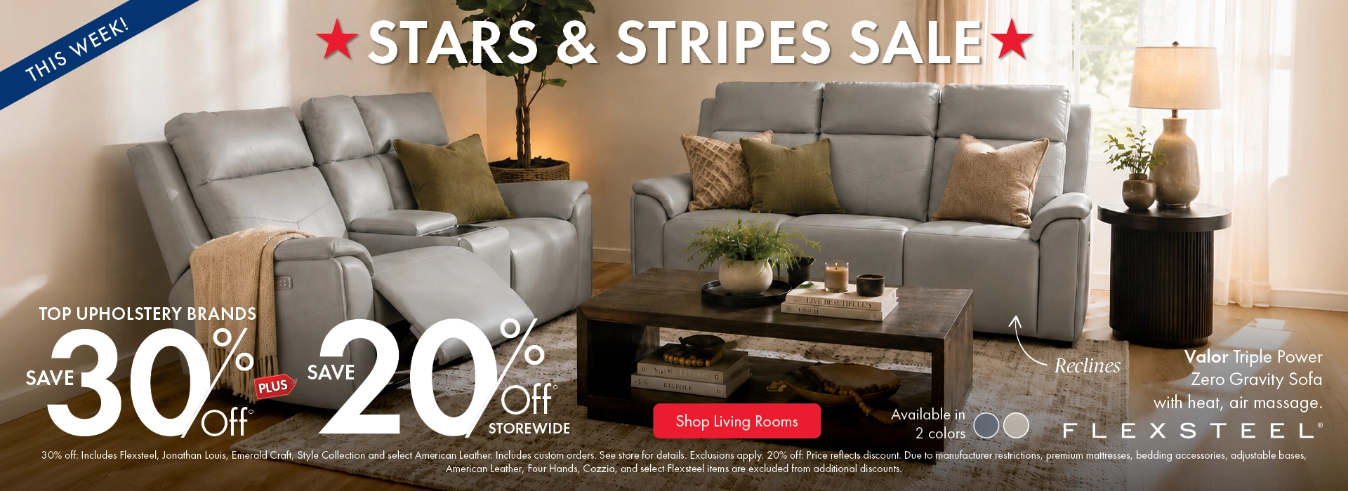 Morris Home Stars & Stripes Sale featuring top upholstery brands: save 30% off, plus 20% off storewide. Shop the sale now.