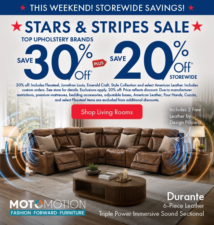 Morris Home Stars & Stripes Sale featuring top upholstery brands: save 30% off, plus 20% off storewide. Shop the sale now.