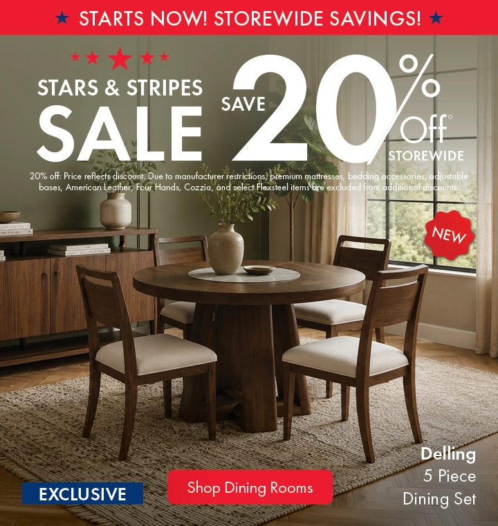 Morris Home Stars & Stripes Sale save 20% off storewide. Shop Dining Rooms.