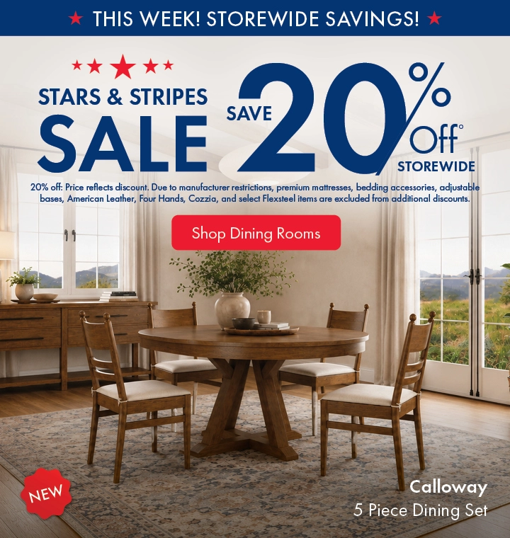 Morris Home Stars & Stripes Sale save 20% off storewide. Shop Dining Rooms.