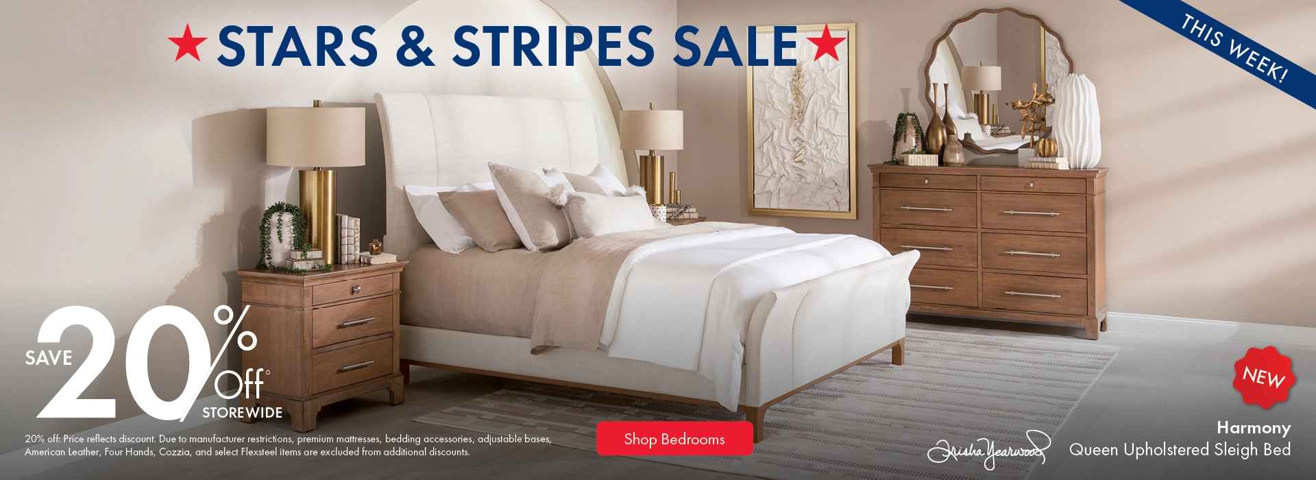 Morris Home Stars & Stripes Sale save 20% off storewide. Shop Bedrooms.