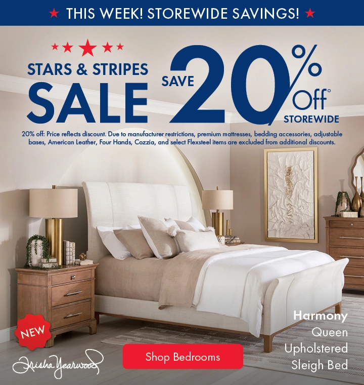 Morris Home Stars & Stripes Sale save 20% off storewide. Shop Bedrooms.