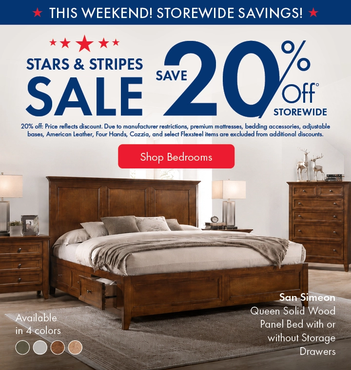 Morris Home Stars & Stripes Sale save 20% off storewide. Shop Bedrooms.