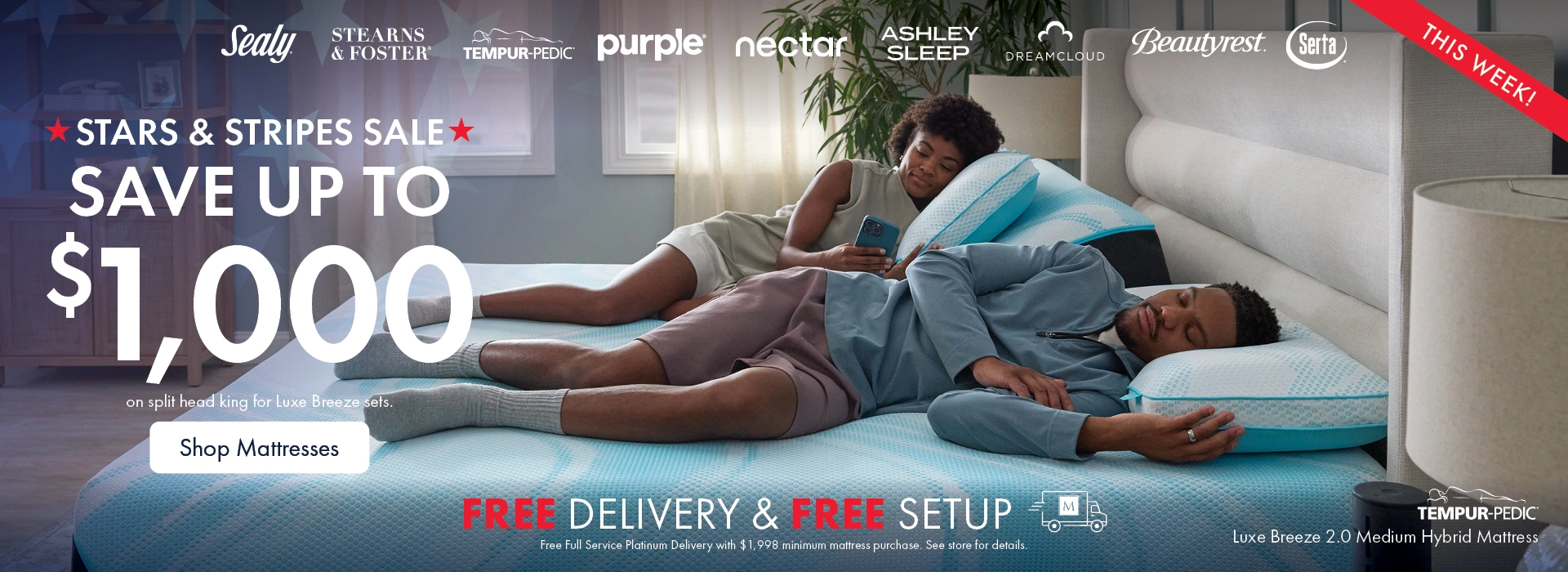 Stars and Stripes Mattress Sale at Morris Home and Ashley—Save up to $1,000 on split head king for Luxe Breeze sets plus Free Delivery and Free Setup. Shop all mattresses on sale.