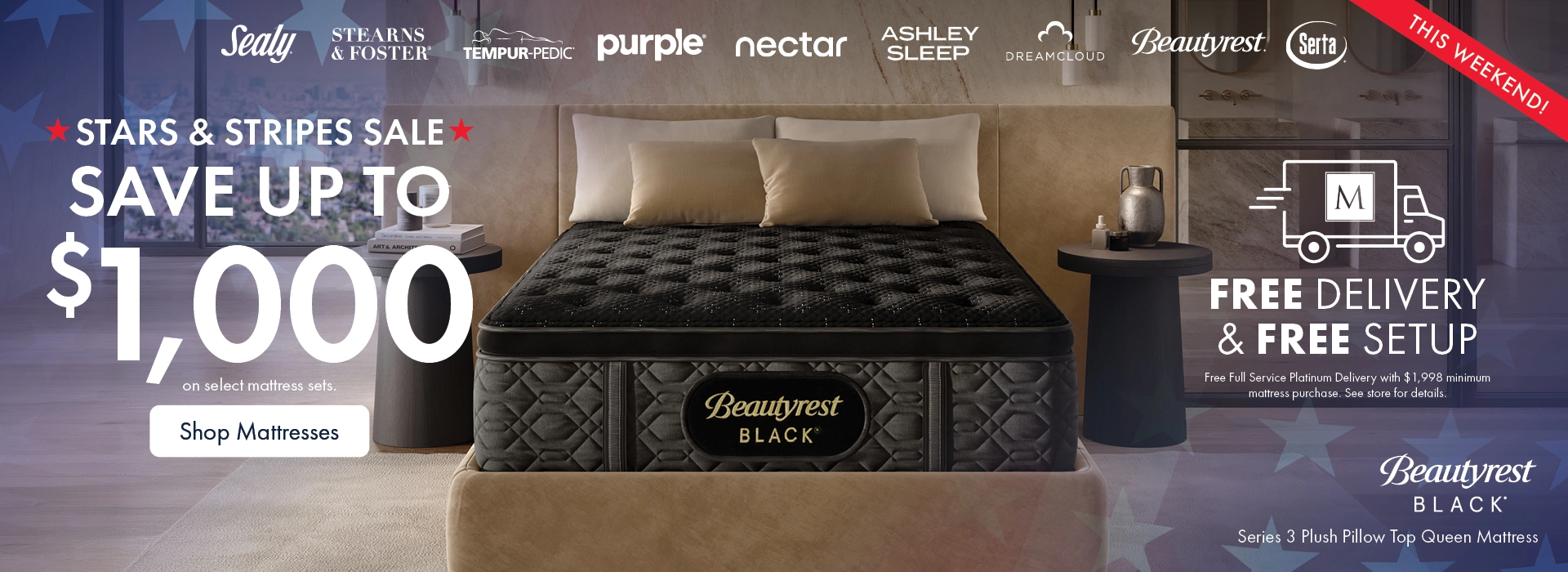 Stars and Stripes Mattress Sale at Morris Home and Ashley—Save up to $1,000 on select mattress sets plus Free Delivery and Free Setup. Shop all mattresses on sale.