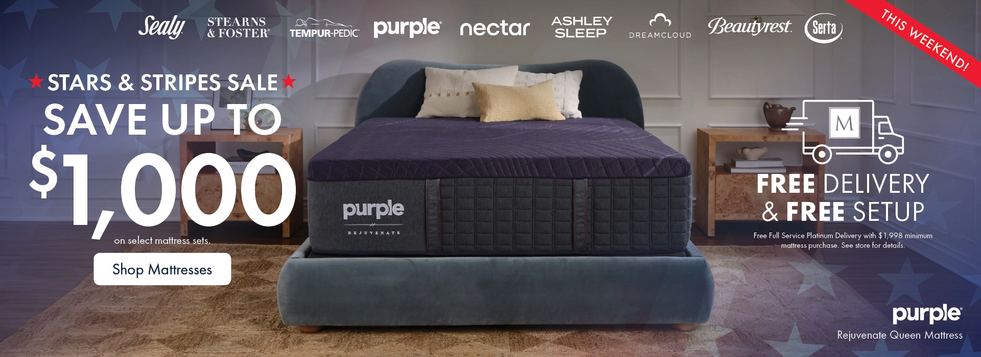 Stars and Stripes Mattress Sale at Morris Home and Ashley—Save up to $1,000 on select mattress sets plus Free Delivery and Free Setup. Shop all mattresses on sale.