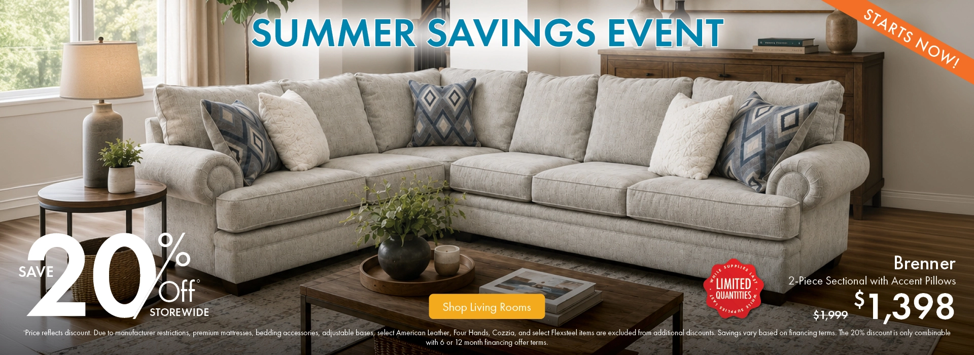 Morris Home Summer Savings Event save 20% off storewide. Shop Living Rooms.