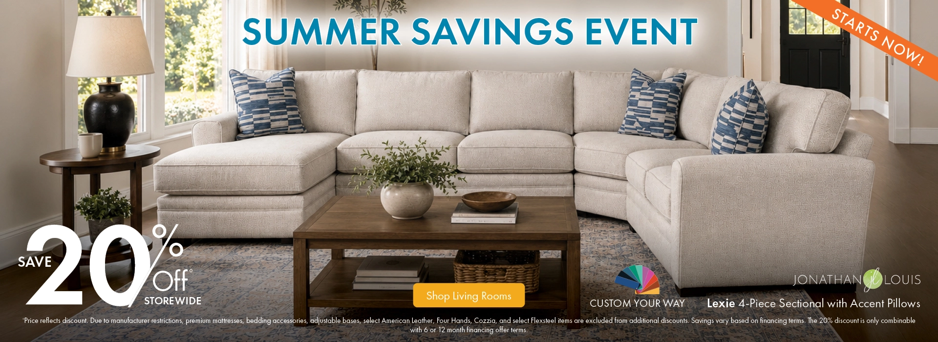 Morris Home Summer Savings Event save 20% off storewide. Shop Living Rooms.