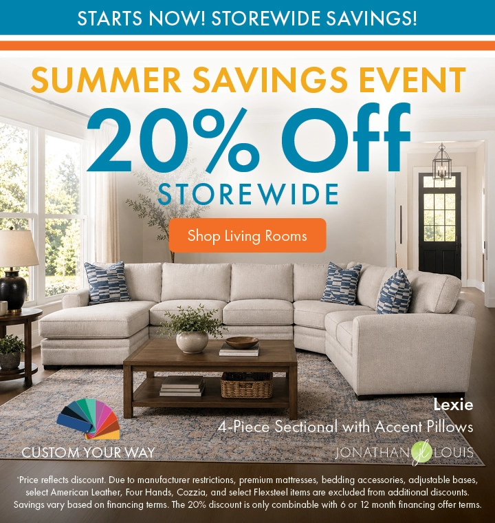 Morris Home Summer Savings Event save 20% off storewide. Shop Living Rooms.
