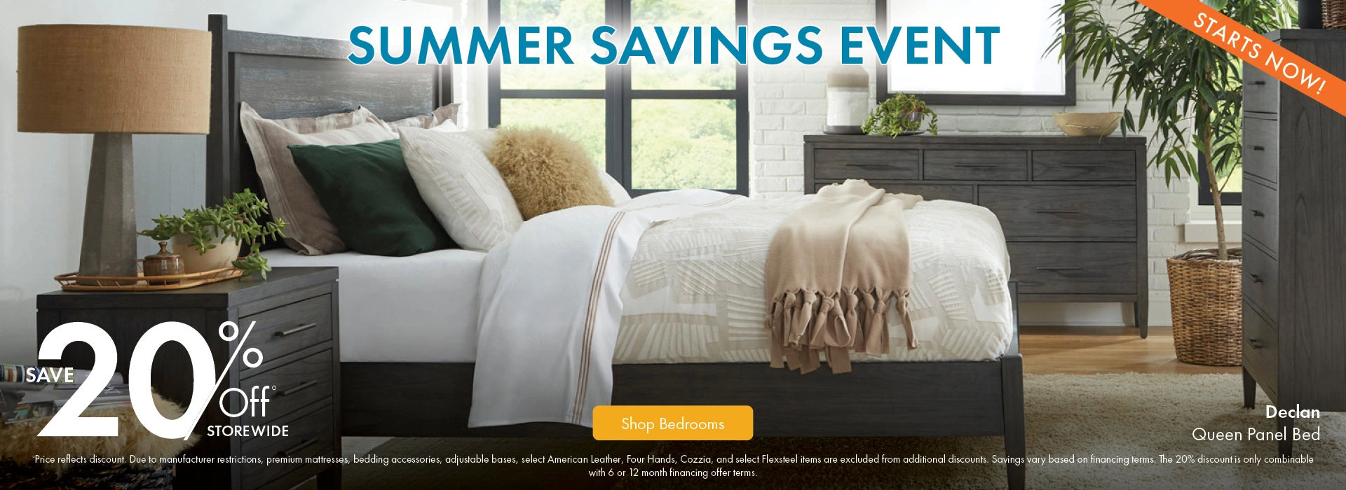 Morris Home Summer Savings Event save 20% off storewide. Shop Bedrooms.