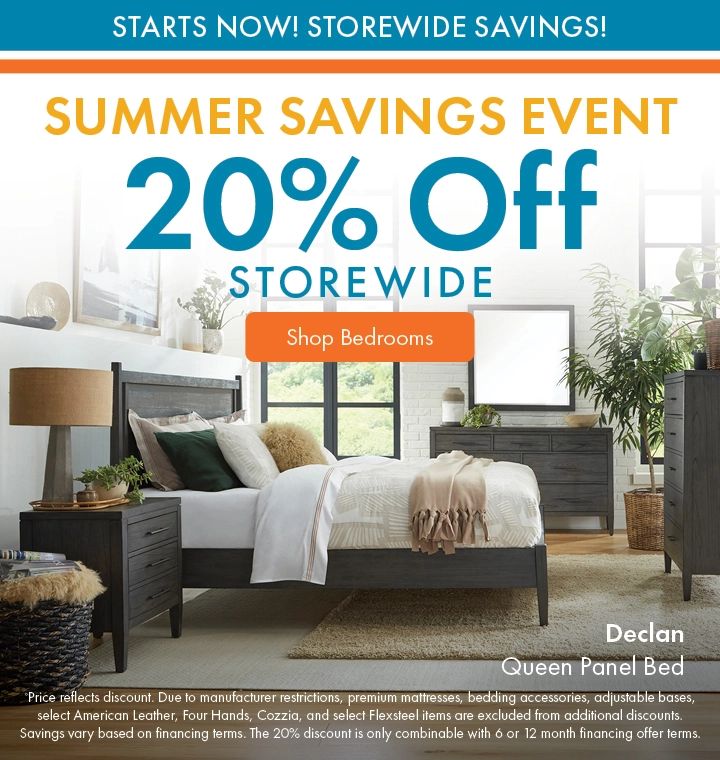 Morris Home Summer Savings Event save 20% off storewide. Shop Bedrooms.