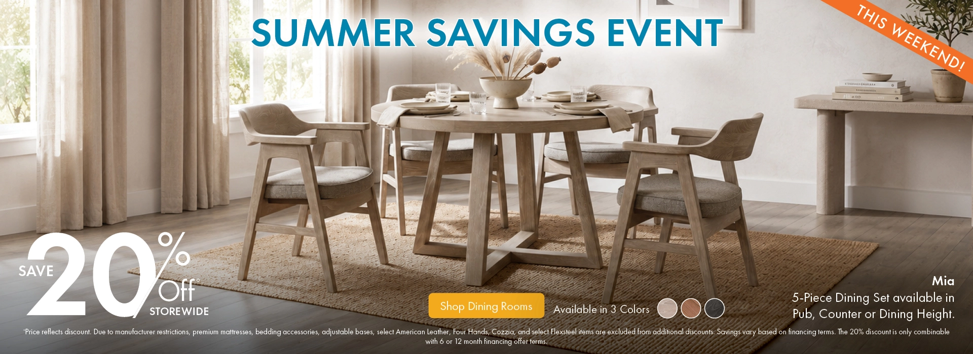Morris Home Summer Savings Event save 20% off storewide. Shop Dining Rooms