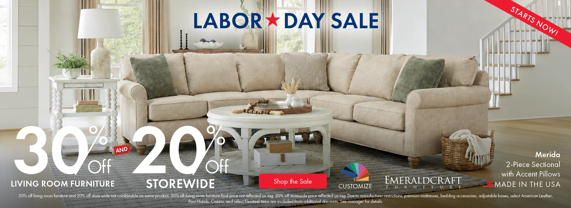 Morris Home Labor Day Sale save 30% off living room furniture and 20% off Storewide. Shop the sale now.